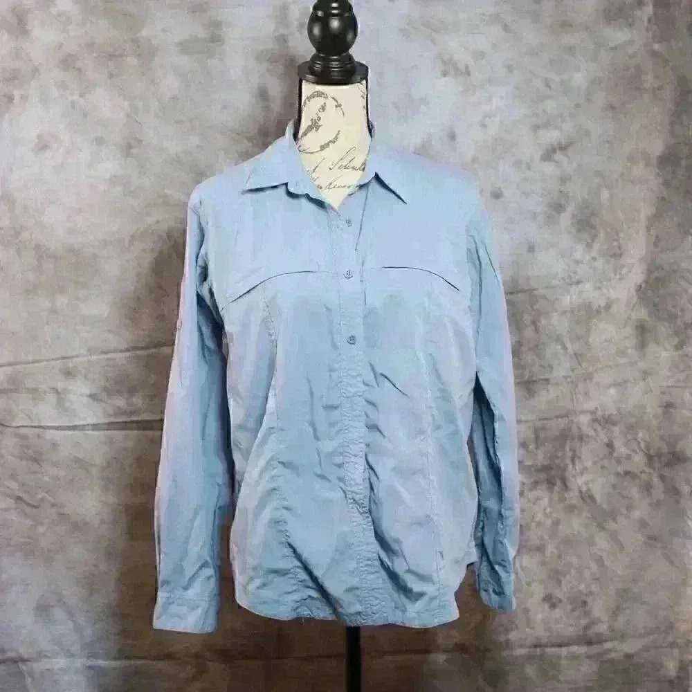Women's Size M Columbia GRT Long Sleeve Hiking Shirt vented back Blue